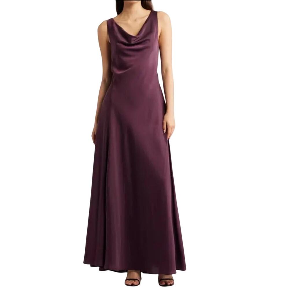 NWT Wayf Tala cowl neck wine purple satin maxi gown wedding prom dress small